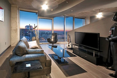 Luxury Downtown Orlando Condo Living Room Sunset View